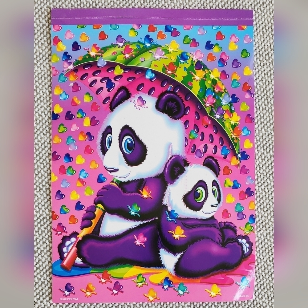 Vintage LISA FRANK NOTE PAD Sketch Book Neon Panda Bears 9.5 X 6.5
